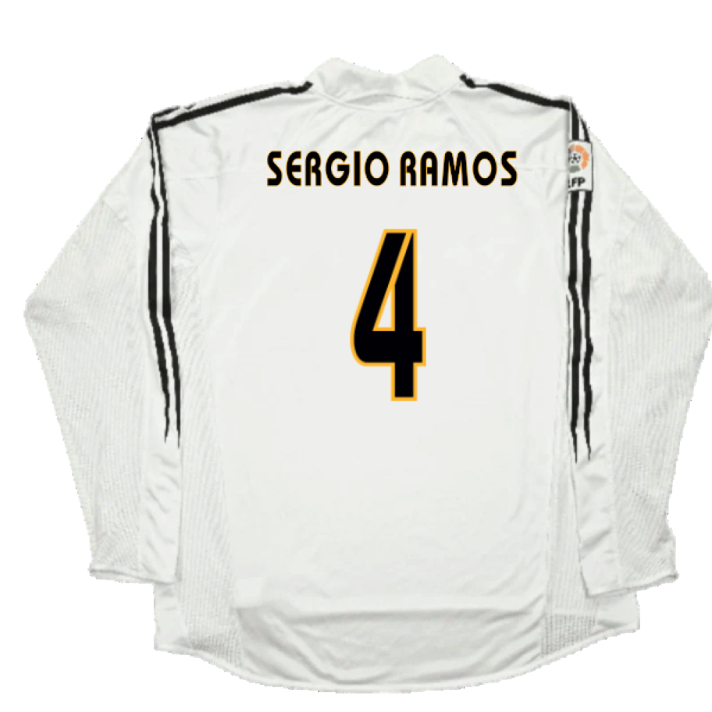 Real Madrid 2003-04 Home Long Sleeve Shirt (M) (Mint) (Sergio Ramos 4)_1