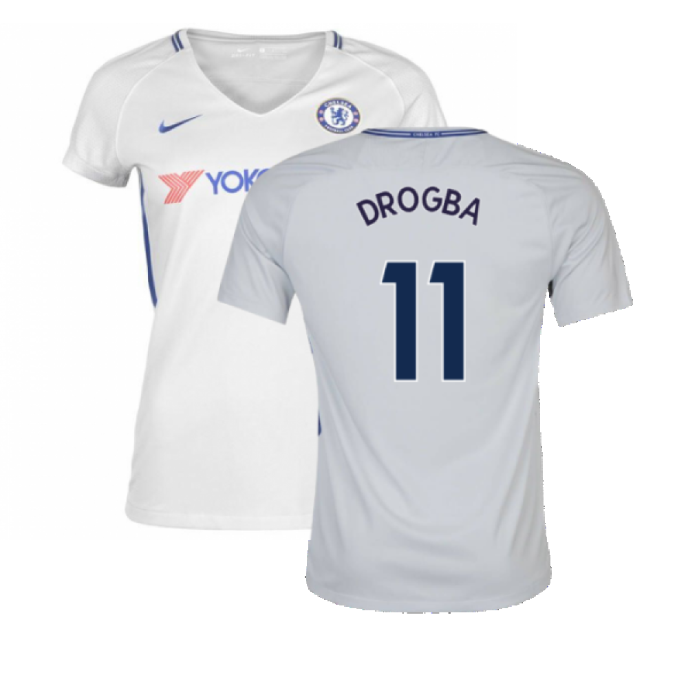 2017-2018 Chelsea Away Nike Ladies Shirt (Womens L) (Mint) (Drogba 11)_0