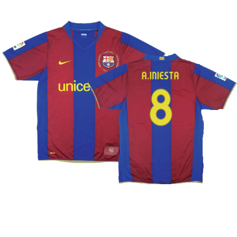 Barcelona 2007-08 Home Shirt (S) (Excellent) (A.Iniesta 8)_0