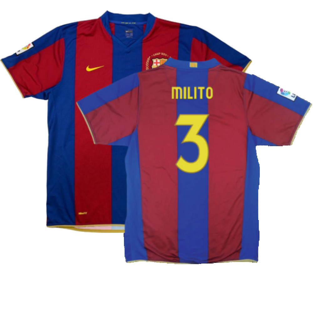 Barcelona 2007-08 Home Shirt (S) (Excellent) (Milito 3)_0