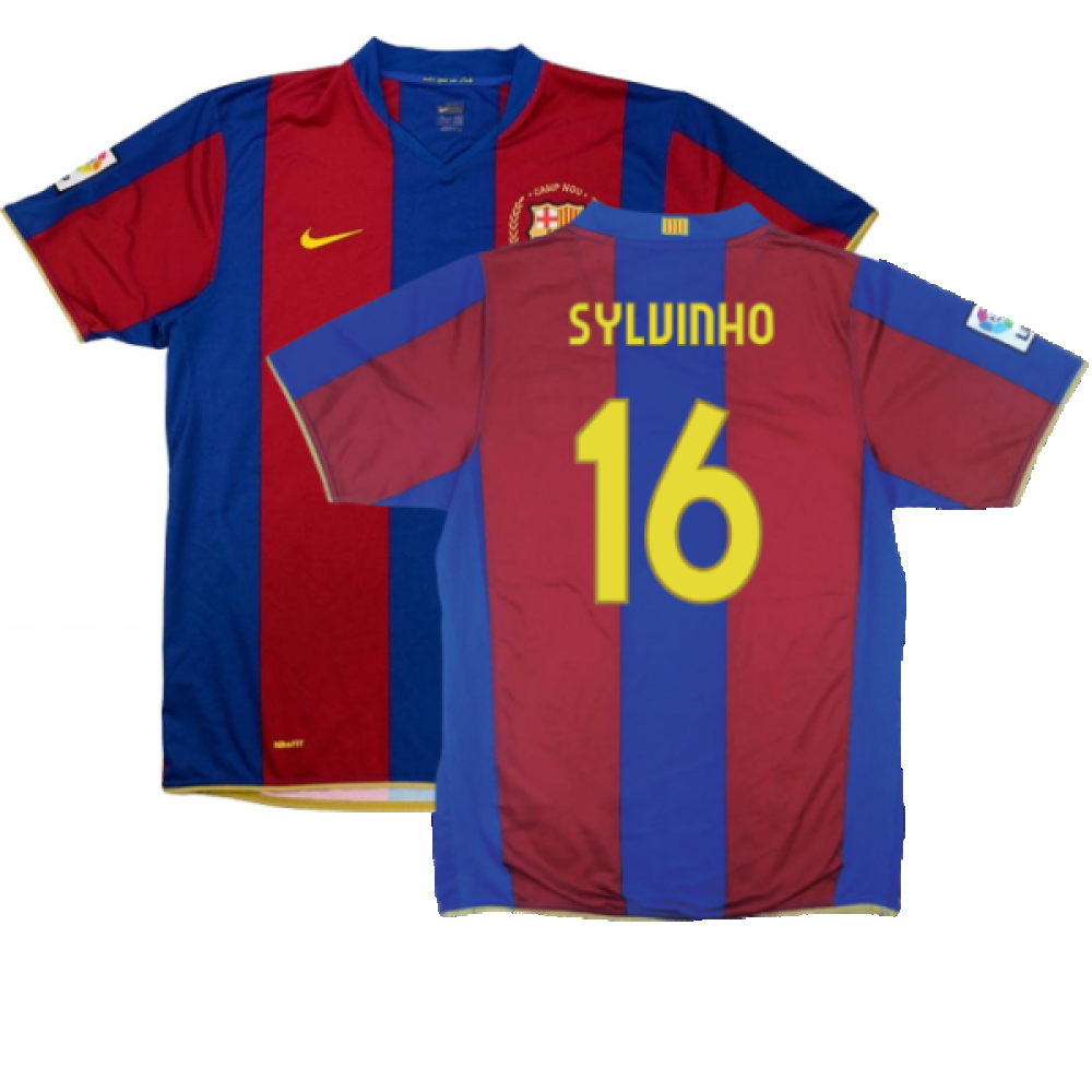 Barcelona 2007-08 Home Shirt (S) (Excellent) (Sylvinho 16)_0