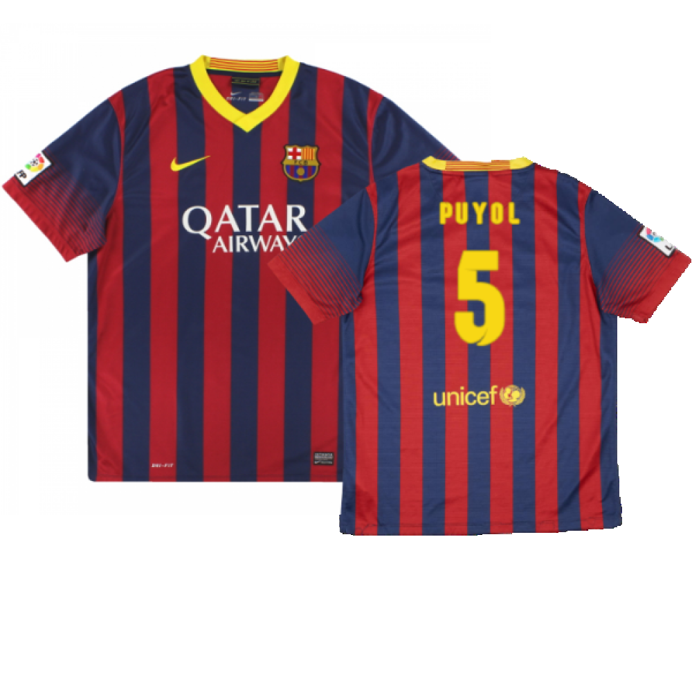 Barcelona 2013-14 Home Shirt (XL) (Good) (Puyol 5)_0