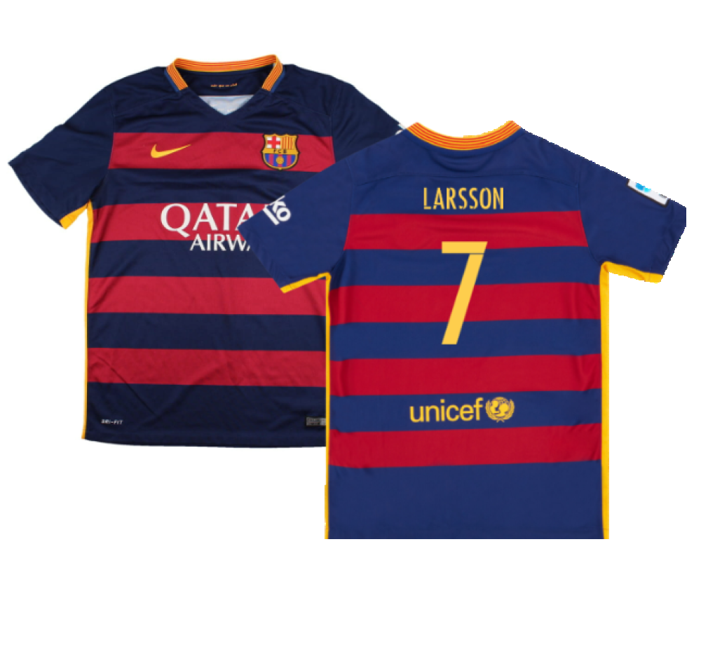 Barcelona 2015-16 Home Shirt (2XL) (Mint) (Larsson 7)_0