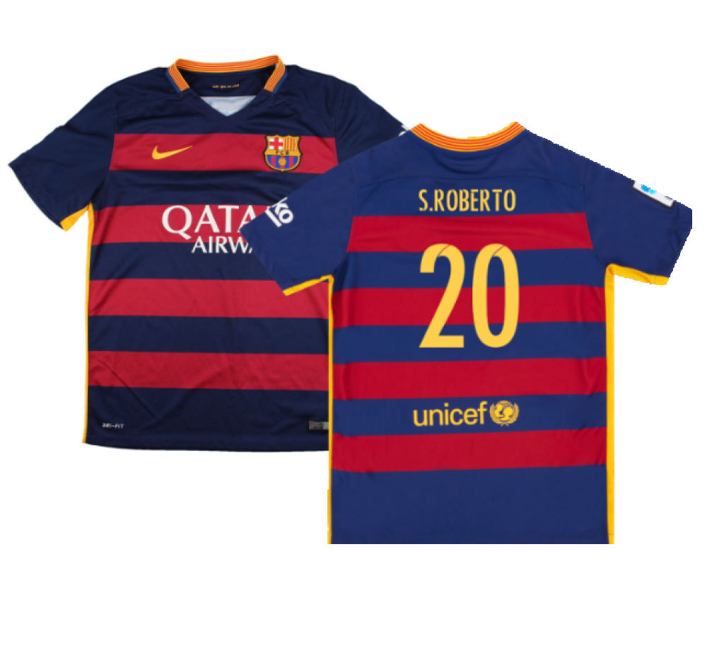 Barcelona 2015-16 Home Shirt (2XL) (Mint) (S.Roberto 20)_0