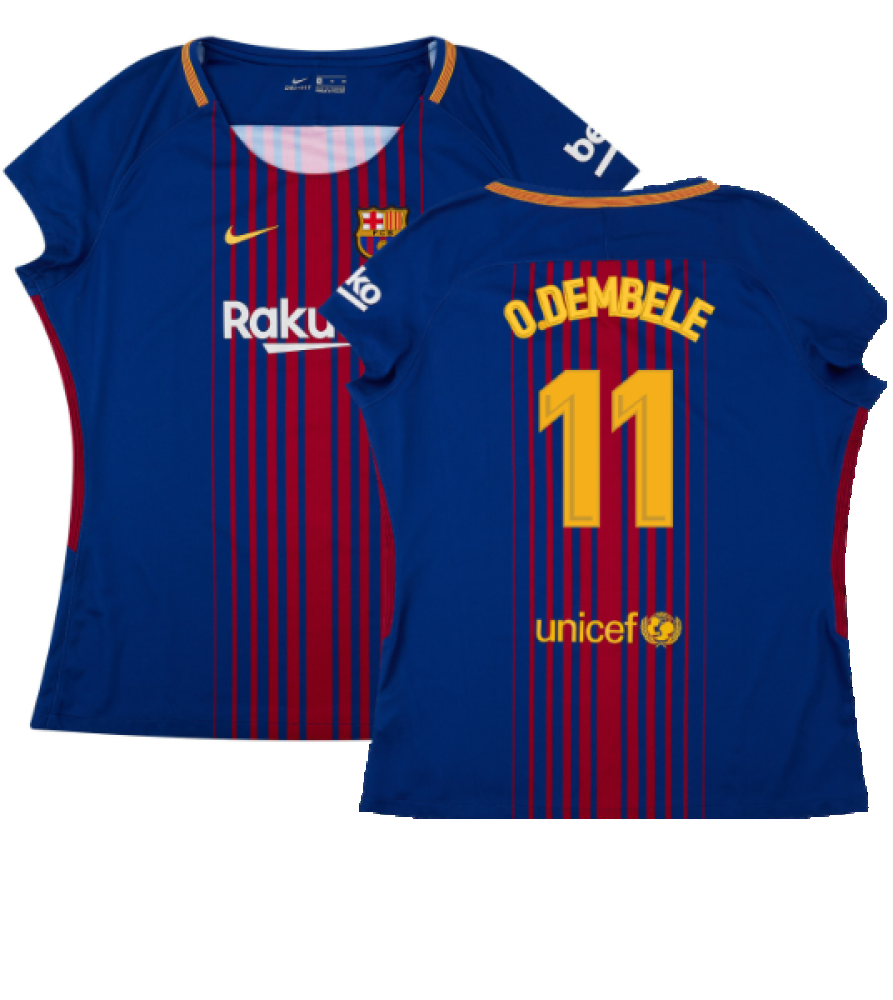 Barcelona 2017-18 Home Shirt (Womens) (XL) (Mint) (O.Dembele 11)_0