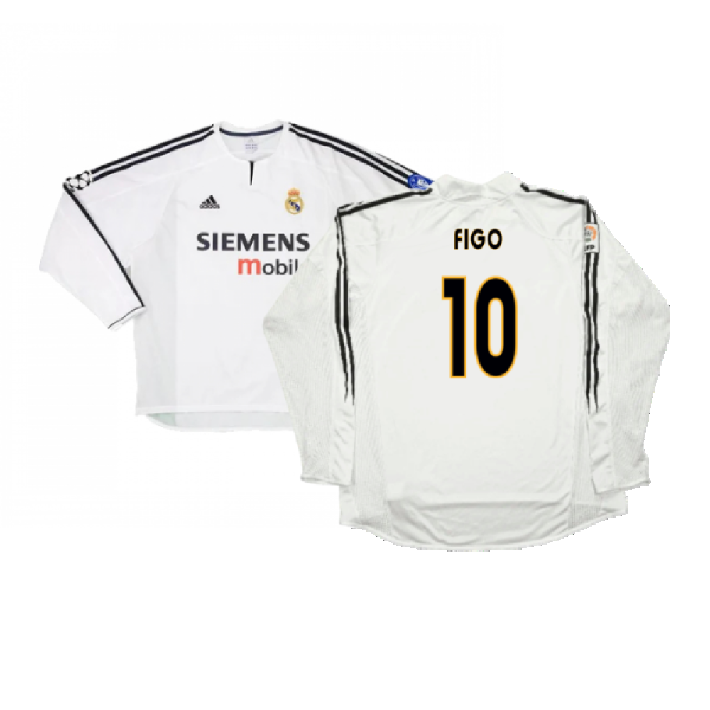 Real Madrid 2003-04 Home Long Sleeve Shirt (M) (Mint) (Figo 10)_0