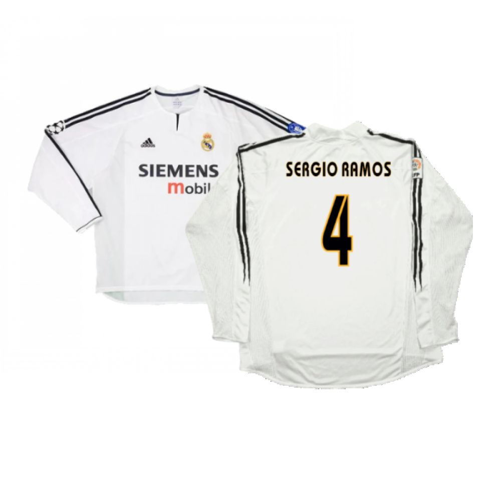 Real Madrid 2003-04 Home Long Sleeve Shirt (M) (Mint) (Sergio Ramos 4)_0